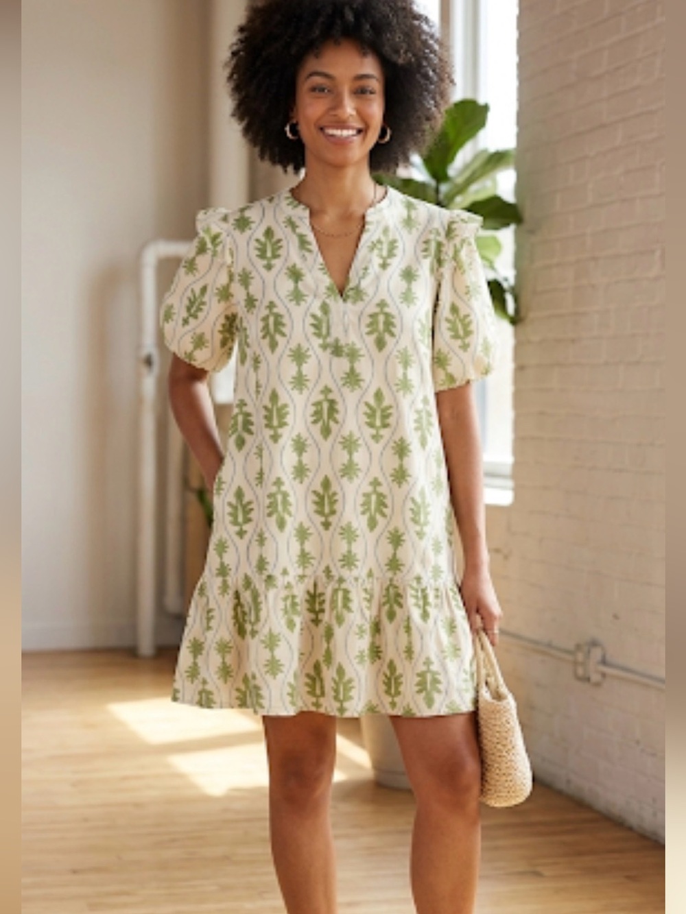 ✨ Gee Gee Block Print Boho Ruffle Shift Mini Dress NWOT ✨
